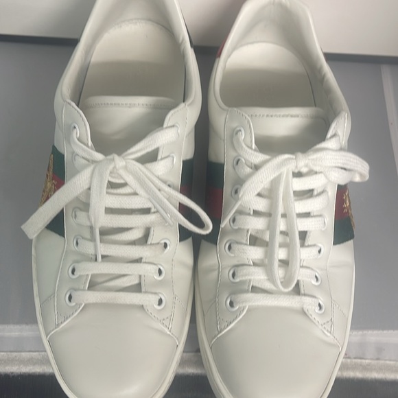 Excellent Gucci Ace sneaker with bee in white leather sneaker Size Men’s 8 - Picture 13 of 15